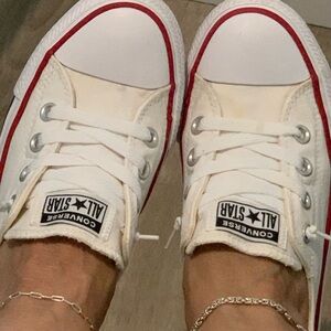Converse All Star White Canvas Shoreline Slip Sneakers with Red Accents